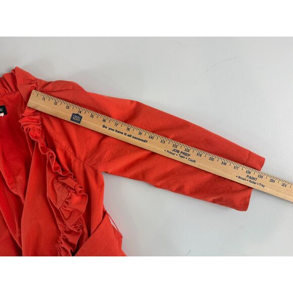 J Crew Ruffle Trench Coat Orange Belted 3/4 Sleeve Style 90815 Women's 0 - Picture 10 of 11